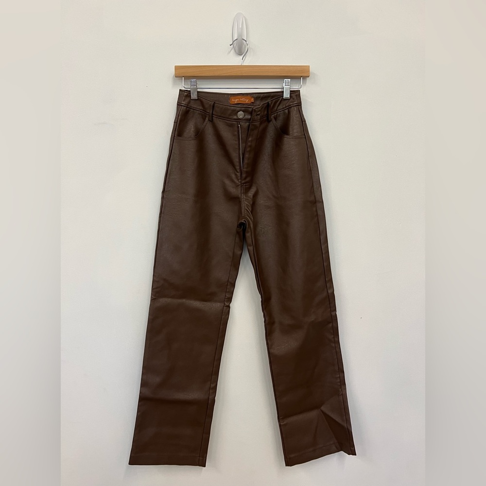 Beige Botany size small Brown Faux Leather Straight Leg Pants